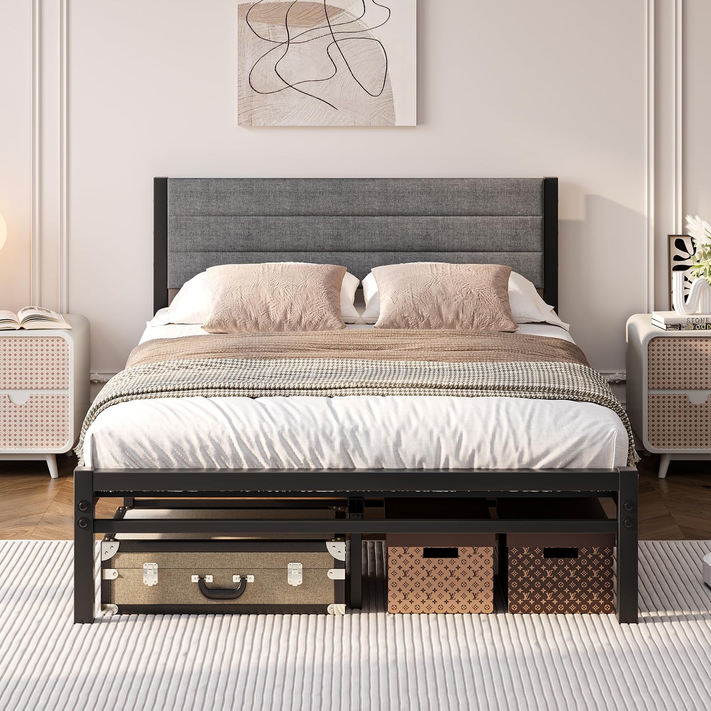 JUISSANO Upholstered Bed 120 x 200 cm Bed Frame Youth Bed Frame Bed 120 x 200 cm with Metal Slatted Frame, Padded Pedestal, Modern Single Bed