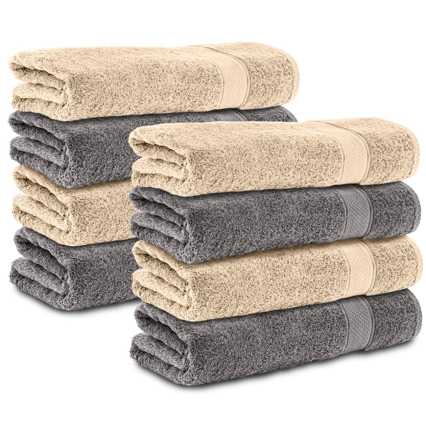 Komfortec Set of 8 Hand Towels 50 x 100 cm 100% Cotton Terry Towelling Soft Anthracite Grey/Beige