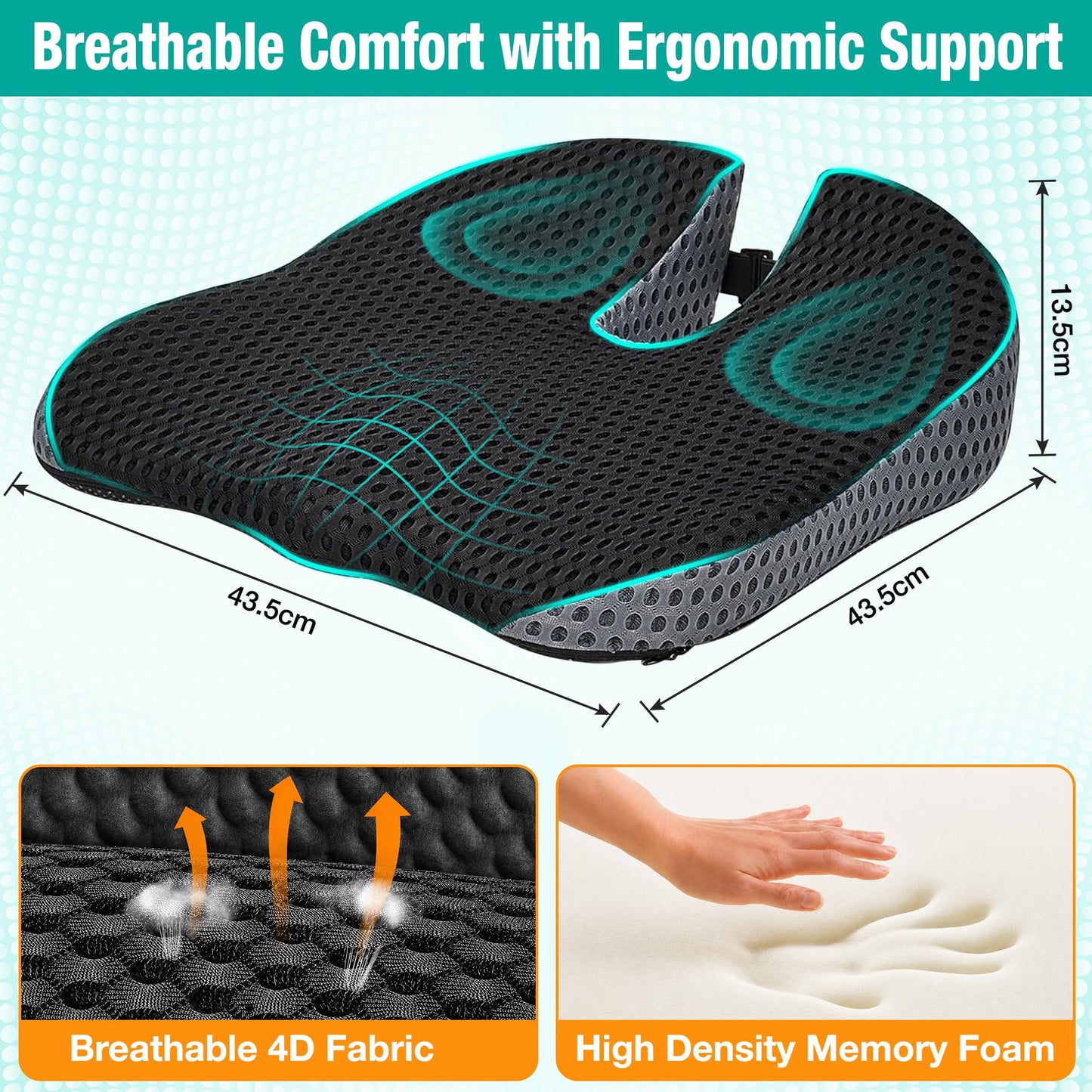 XomRo Car Seat Cushion for Driving Memory Foam Car Wedge Seat Cushion Seat Booster Height Increase Posture Support Breathable 4D Mesh Pad Adjustable