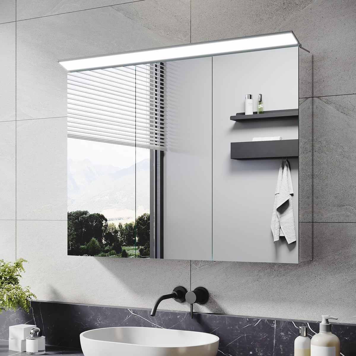 ELEGANT Bathroom Mirror Cabinet with LED Makeup Light, 800 x 600 mm