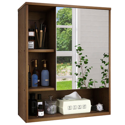 SMIBUY Bathroom Mirror Cabinet Wall Mounted, Bamboo Space Saver Medicine Cabinet, Wall Hanging Over Toilet Storage Cabinet with Mirror Door and