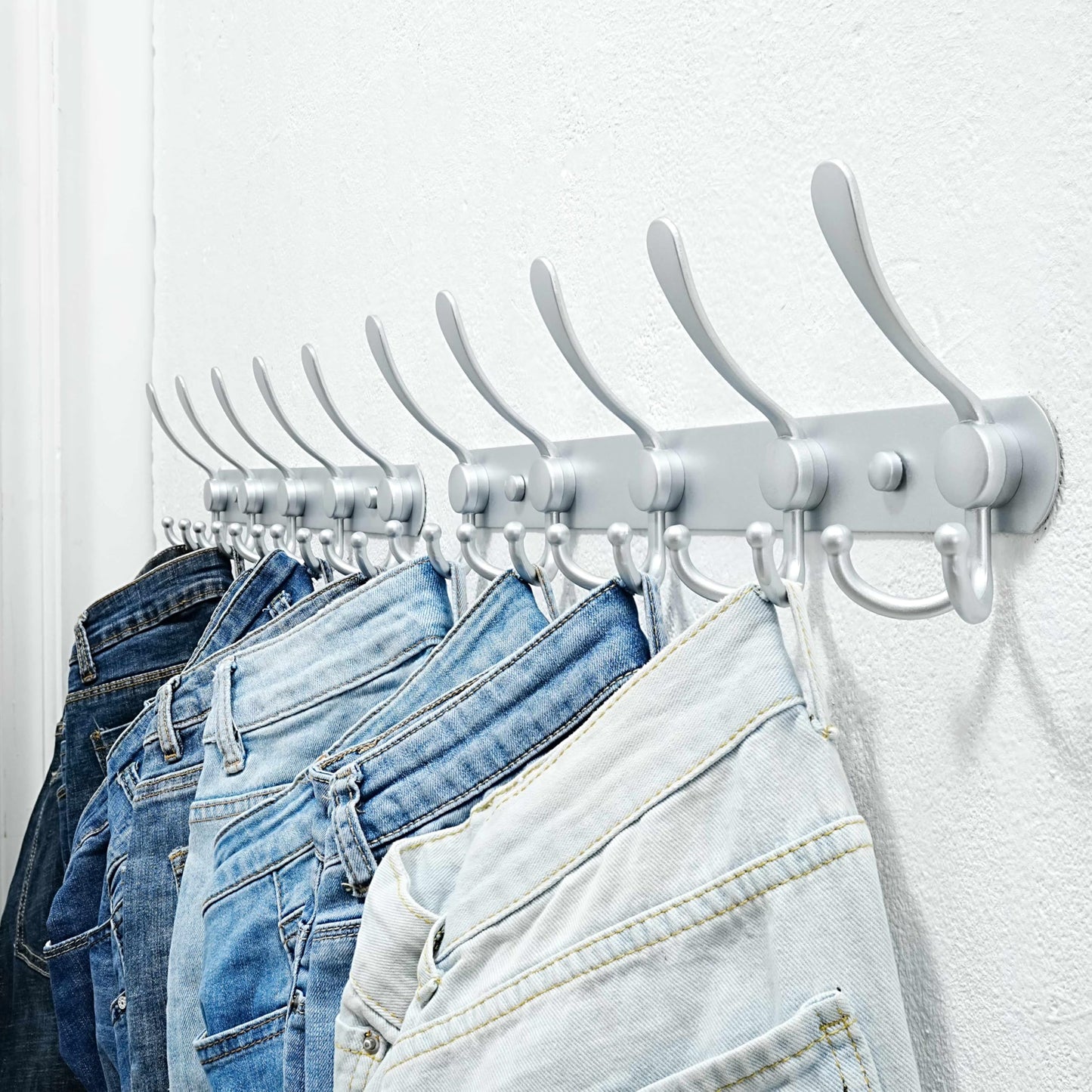 Dseap Coat Rack Wall Mounted - 5 Tri Hooks, Heavy Duty, Stainless Steel, Metal Coat Hook Rail for Coat Hat Towel Purse Robes Mudroom Bathroom