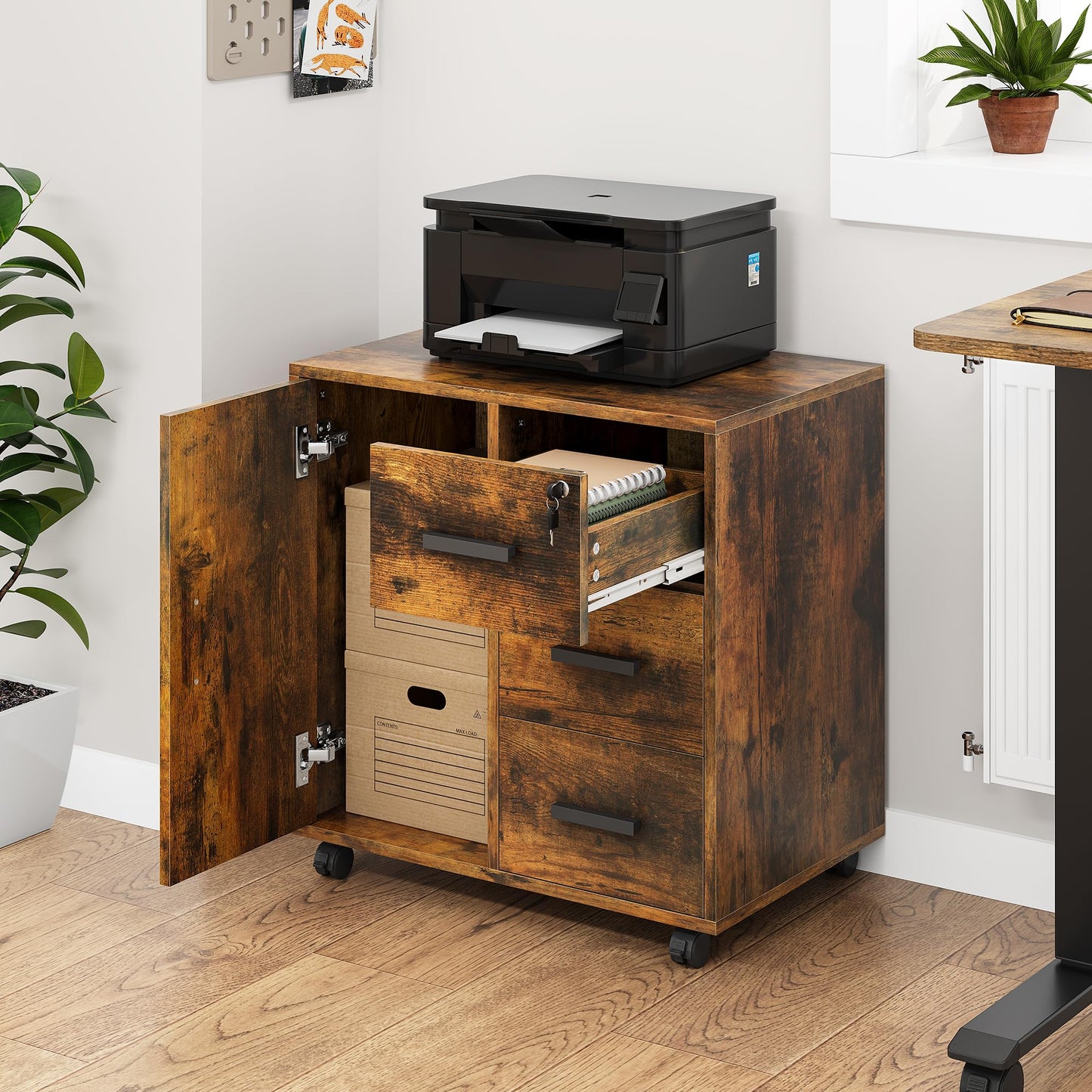 YITAHOME Office Container, Drawer Cabinet, Rolling Cabinet, Vintage Brown