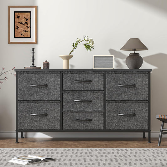 Feonase Chest of Drawers,Bedroom Dresser with 7 Fabric Drawers, Metal Frame & MDF Wood Top, Adjustable Feet, Storage Organizer Unit for Bedroom