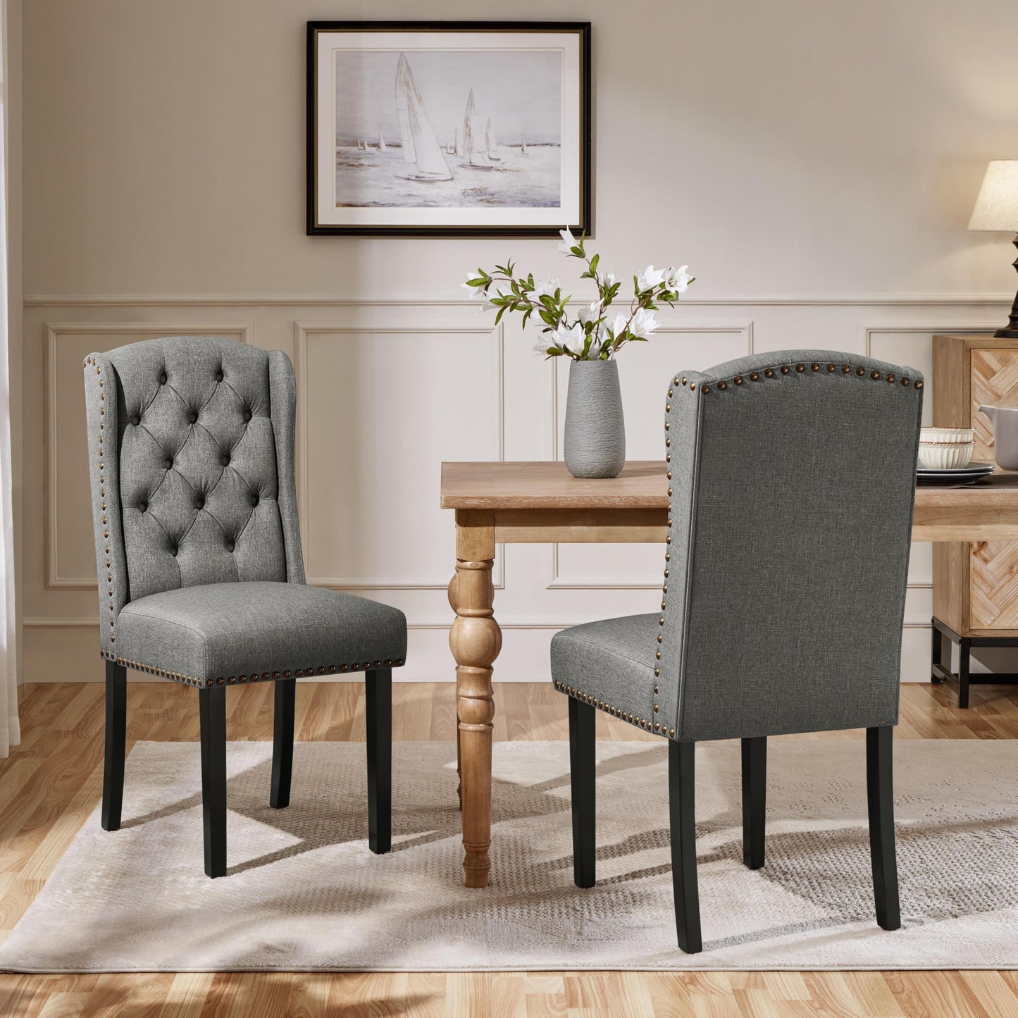 Yaheetech Classic Dining Room Chairs Set of 2 with Wooden Legs, Light Gray