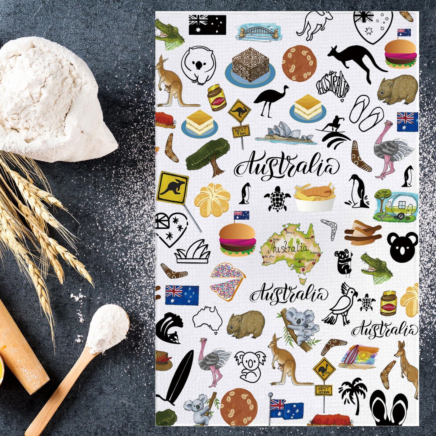 MYSOMY Australia Kitchen Towel Australian Kitchen Decor Australia Themed Gifts Australian Dish Towel Australia Housewarming Gift (Australia UK)