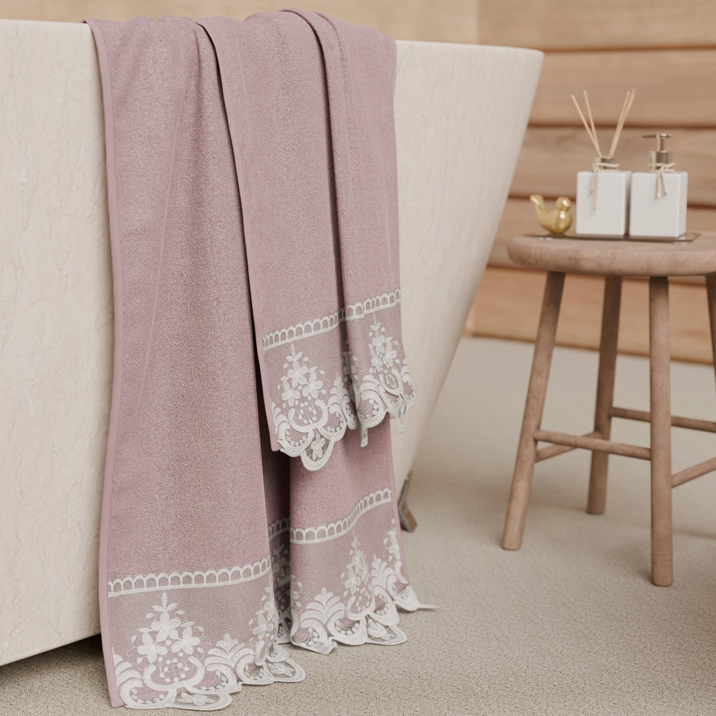PETTI Artigiani Italiani - 100% Cotton Terry Bath Towels, 1+1 Towel Set, 2 Pieces 1 Face Towel and 1 Hand Towel, Onion
