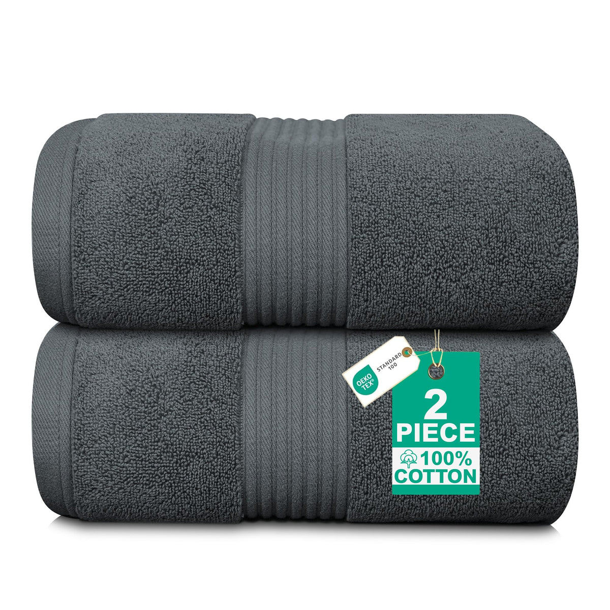 Luxury Set of 2 Jumbo Bath Sheets 100x150cm - Zero Twist 580 GSM Charcoal