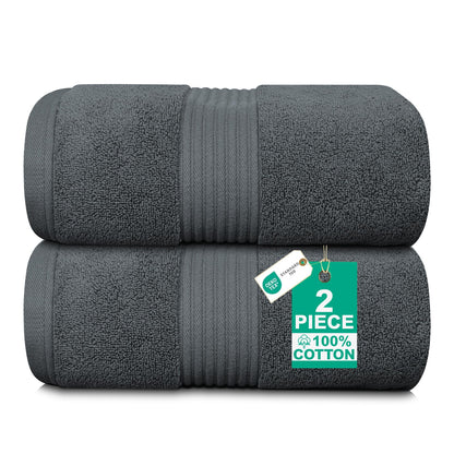 Luxury Set of 2 Jumbo Bath Sheets 100x150cm - Zero Twist 580 GSM Charcoal