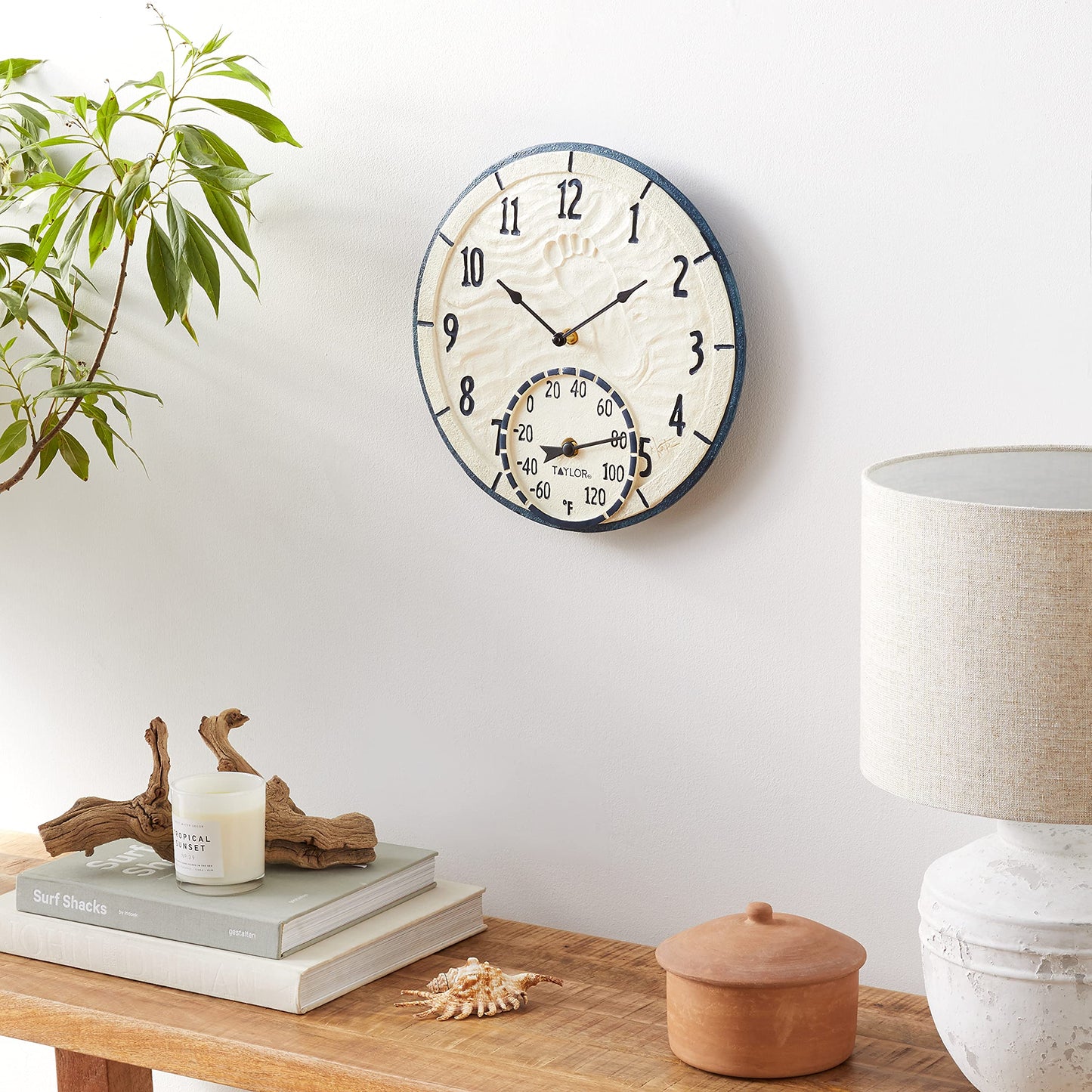 Taylor Precision Products, By The Sea Poly Resin Indoor and Outdoor Clock and Thermometer, 14 Inch, Multi-Color