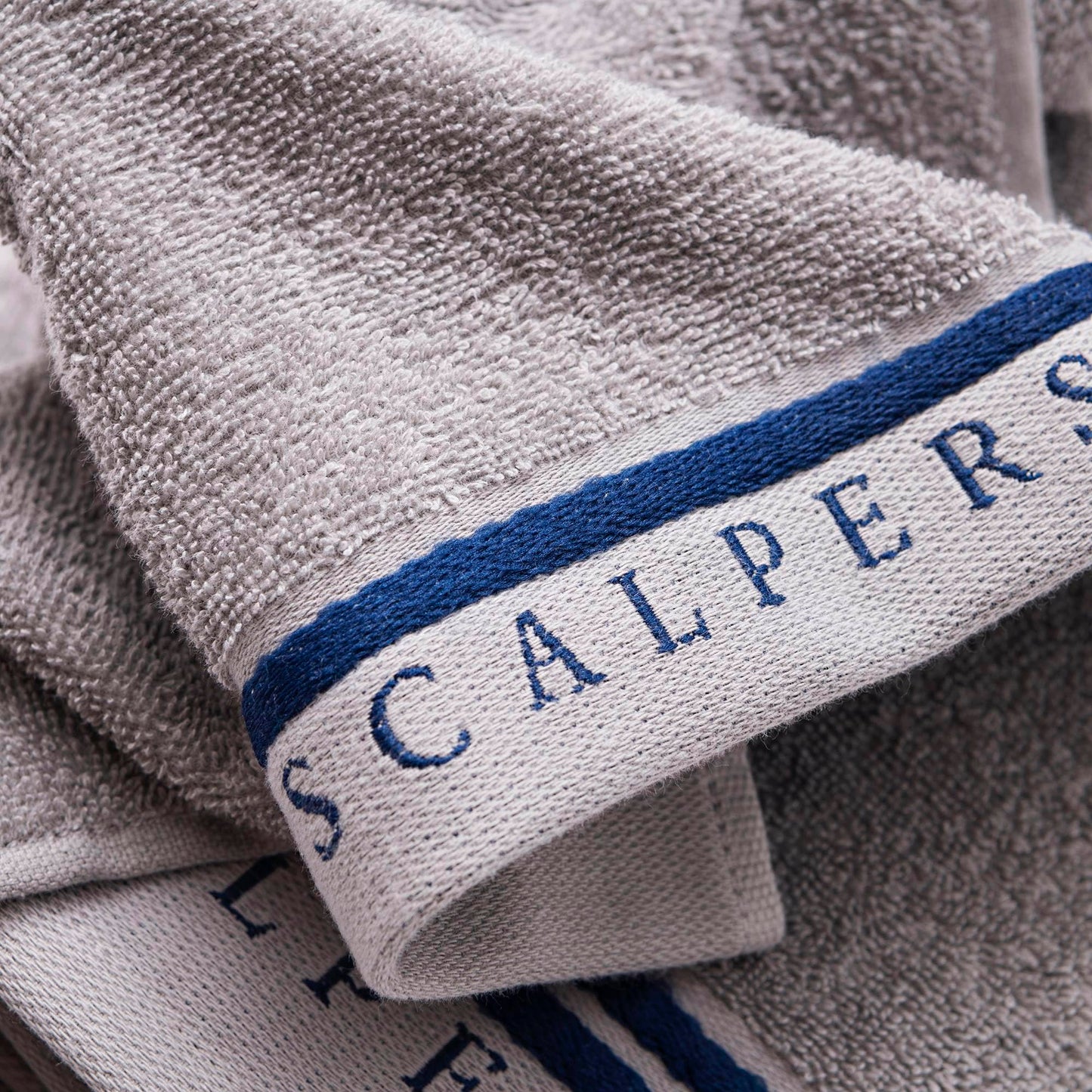 Scalpers Home Bath Towel Set (Vanity 30 x 50 cm + Hands 50 x 90 cm + Bath 70 x 140 cm) 450 GSM Cotton Grey with Blue Home