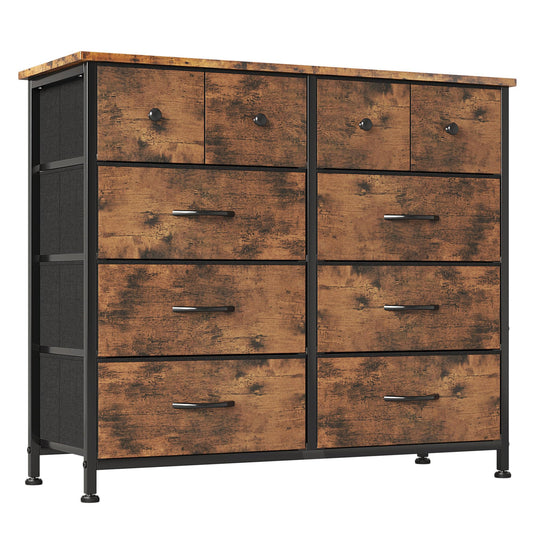 CAIYUN Chest of Drawers, Fabric Dresser for Bedroom with 10 Drawers, Storage Drawer Units for Hallway, Living Room, Closet, Rustic Brown
