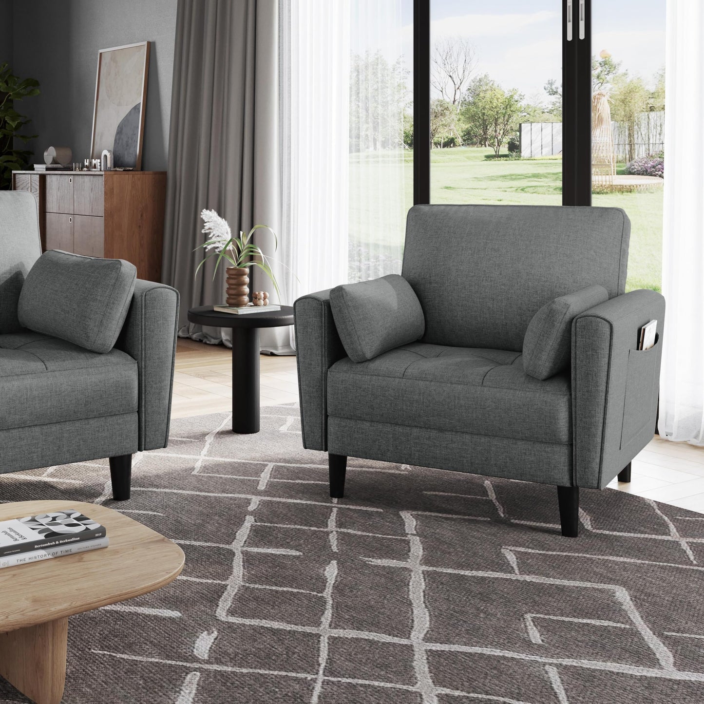 Yaheetech Dark Grey Fabric Oversized Ergonomic High Back Lounge Armchair