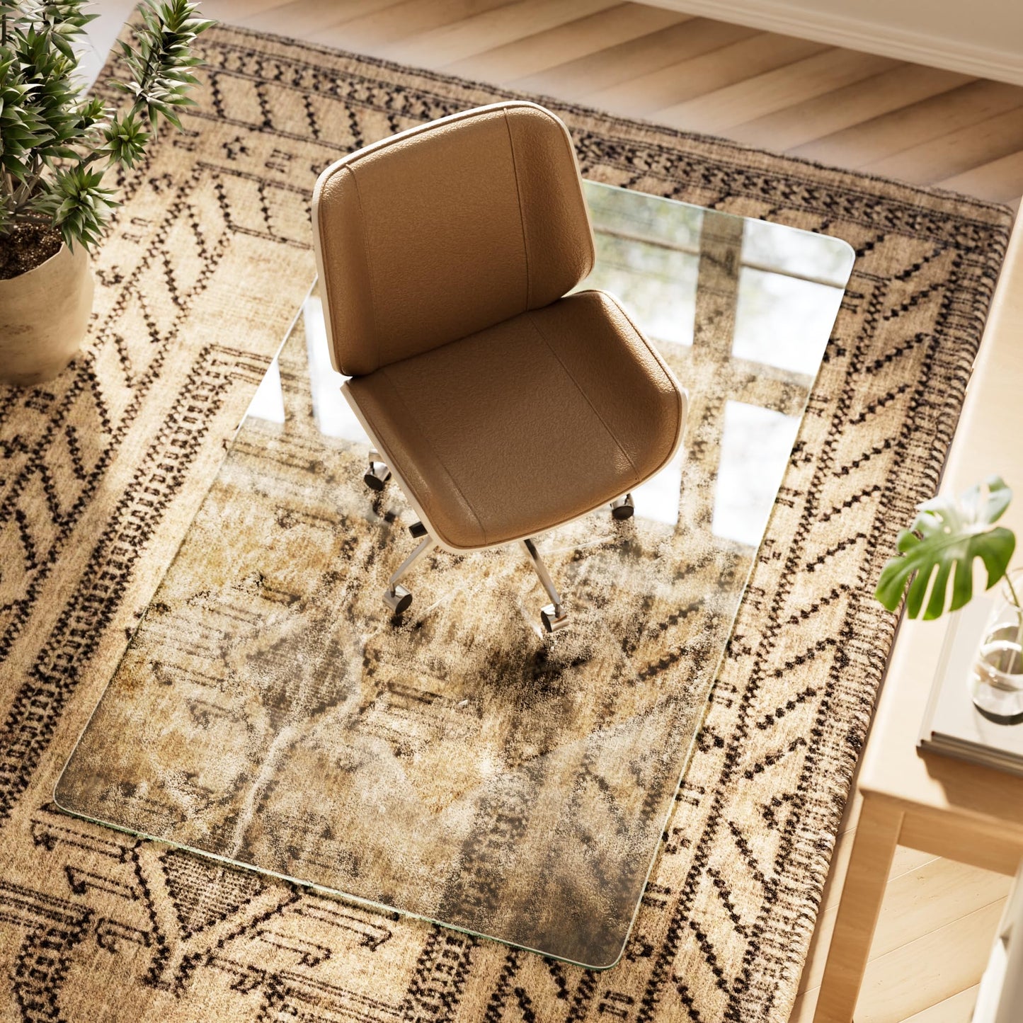 Koonmi Tempered Glass Chair Mat, 137 x 80 cm, Clear