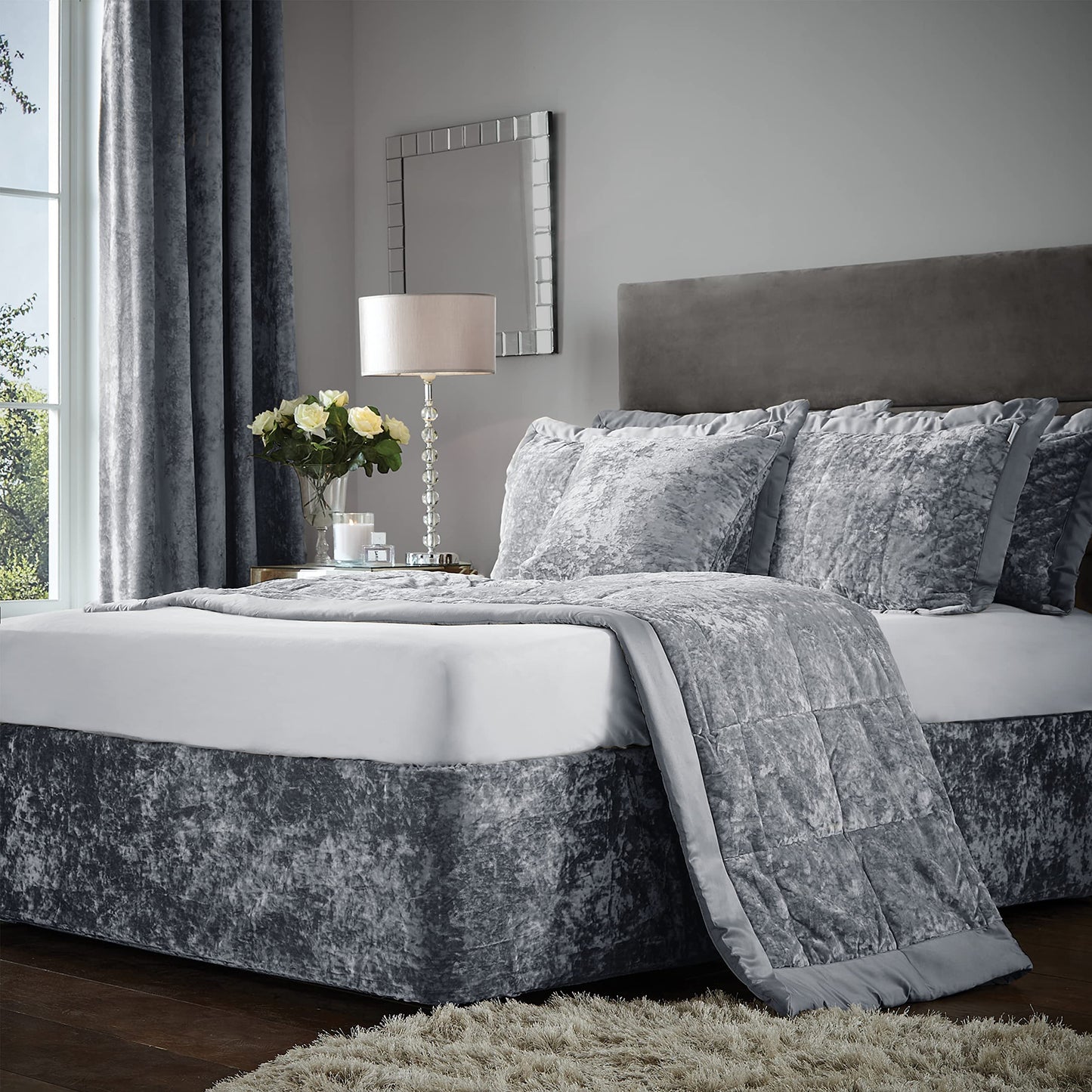 Catherine Lansfield Crushed Velvet King Divan Base Wrap Silver BD/46254/W/BWRAPK/SI