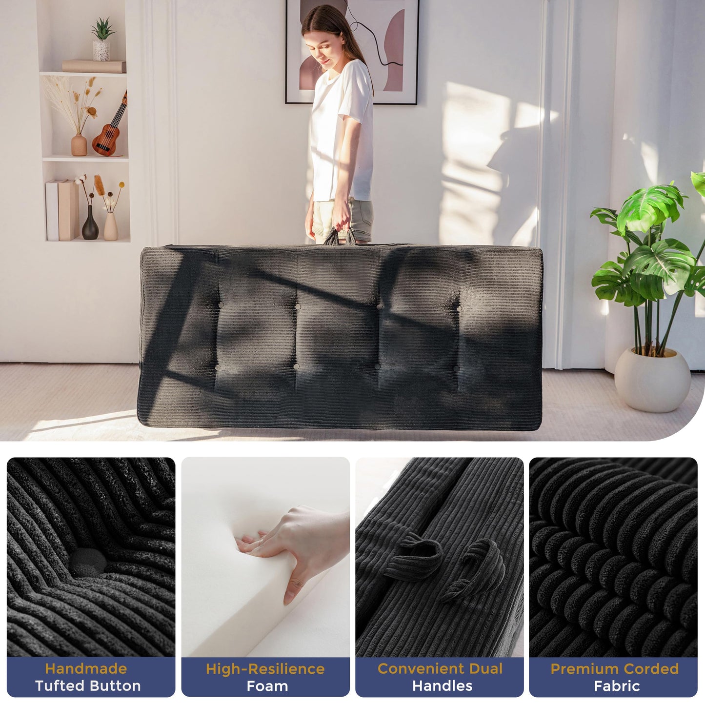 MAXYOYO Folding Mattress Double, Comfy Foldable Sofa Couch Bed, Guest Mattress with Handles Floor Futon Sofa Bed for Guest