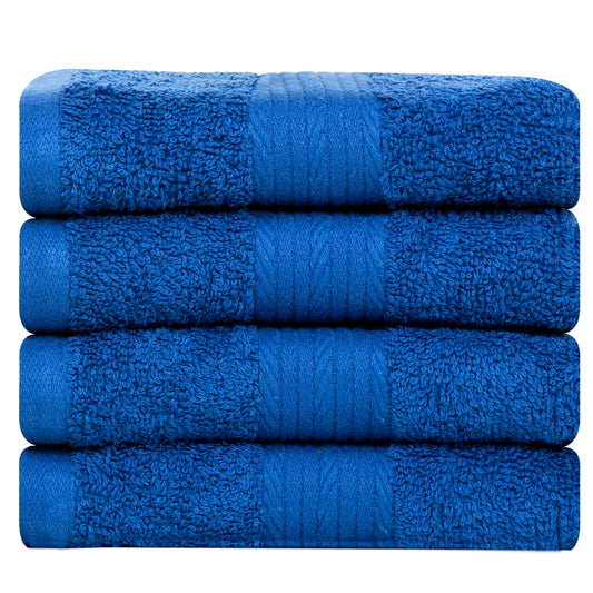 Ample Decor Cotton Washcloths Set 4, 30 X 30 cm, 100% Cotton Premium Quality Flannel Face Cloths, Highly Absorbent Fingertip Towels - Navy