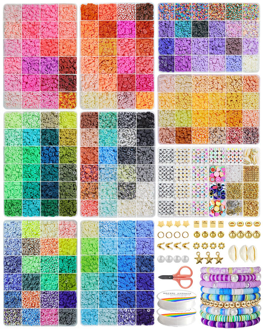 Fournine 30000 Pcs Clay Beads Bracelet Making Kit, 9 Boxes 192 Colors Friendship Bracelet Kit Flat Polymer Heishi Beads for Jewelry Making, Crafts
