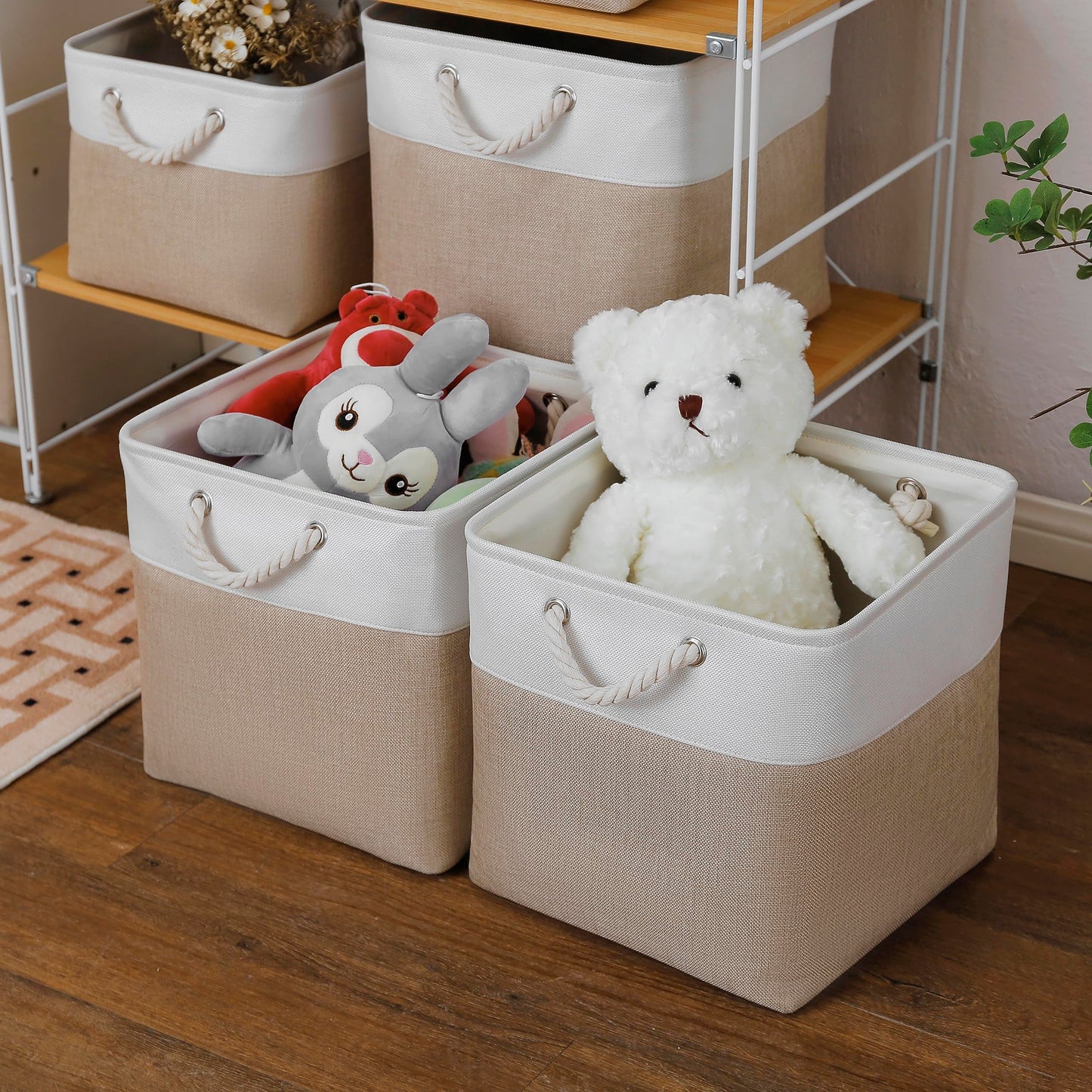 ICEMOR 33 x 33 x 33 cm Cube Storage Boxes, 6 Pack Large Collapsible Fabric Storage Bin with Ropes, Foldable Cube Baskets for Kallax, Office,Closet