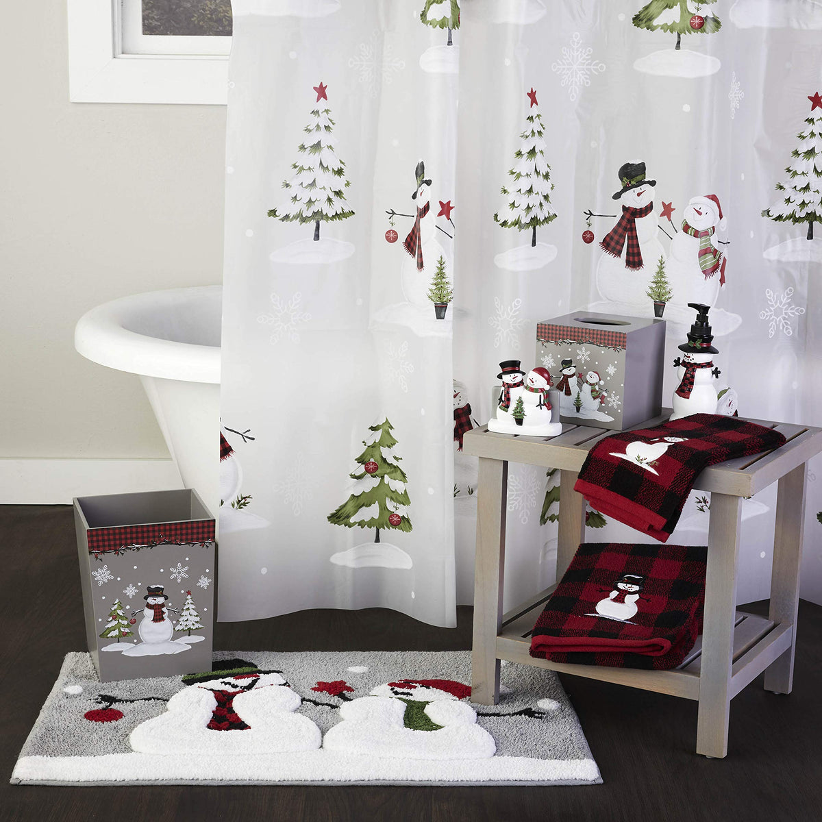SKL Home Woodland Winter Snowman Bath Towel, Red