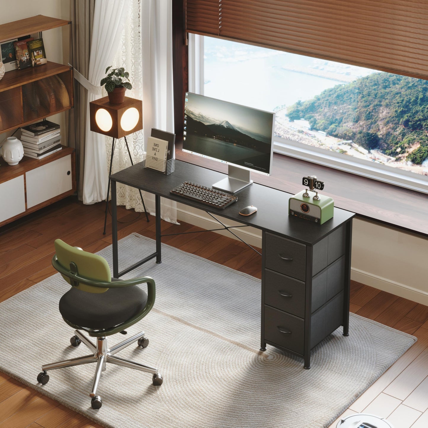 KitMent 120cm Wide Desk, Small Computer Desk with 3 Drawers, Home Office Desk with Adjustable Feet and Sturdy Frame