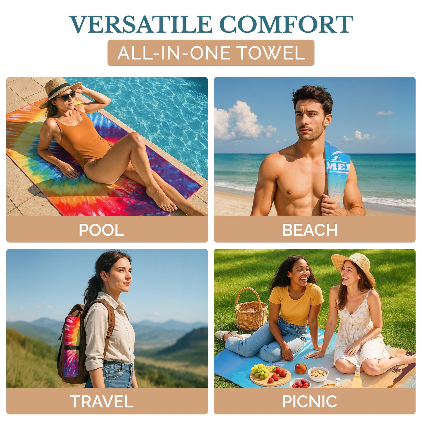 Casa Platino 6-Pack Microfiber Beach Towels – Extra Large 71"x32", Quick-Dry, Sand-Free & Lightweight – Soft, Double-Sided Swim