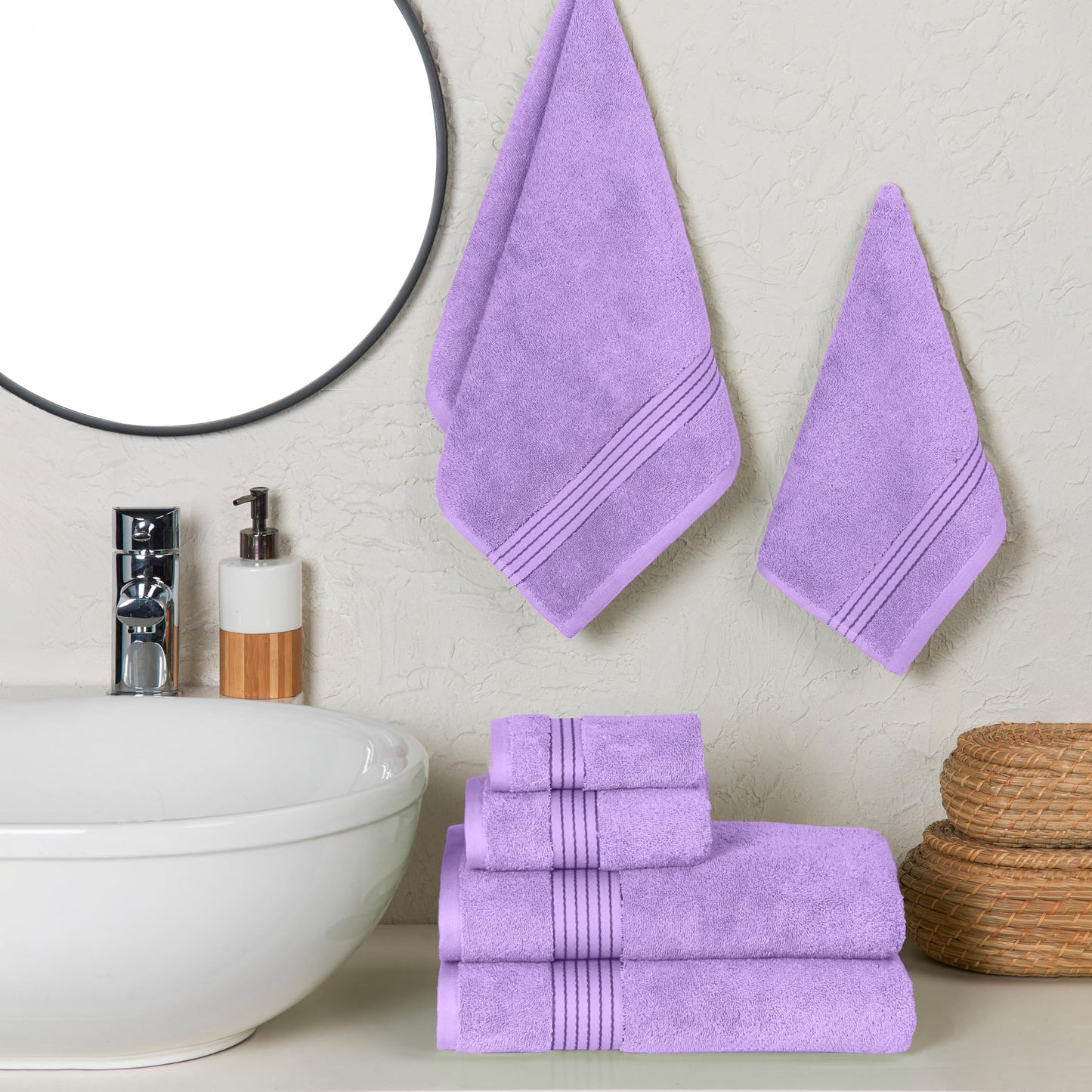 Elegant Comfort Premium Cotton 6-Piece Towel Set, Includes 2 Washcloths, 2 Hand Towels and 2 Bath Towels, 100% Turkish Cotton
