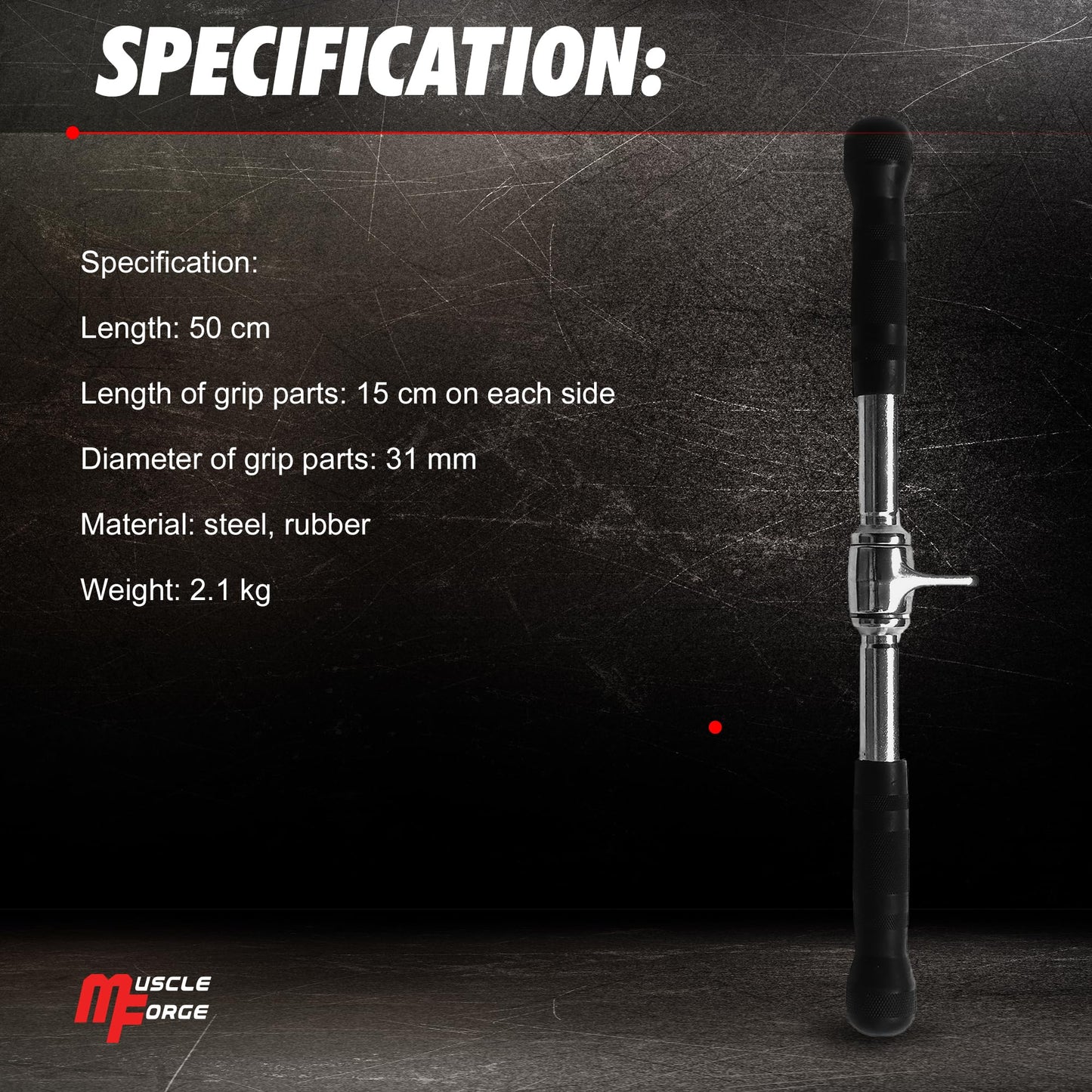 MuscleForge? 50 cm & 12 Inch Straight Bar Cable Attachment for Tricep Pull Down & Cable Machines