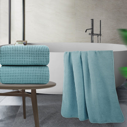 POLYTE Microfibre Quick Dry Lint Free Bath Sheet, 89 x 178 cm, Set of 2 (Green, Waffle Weave)