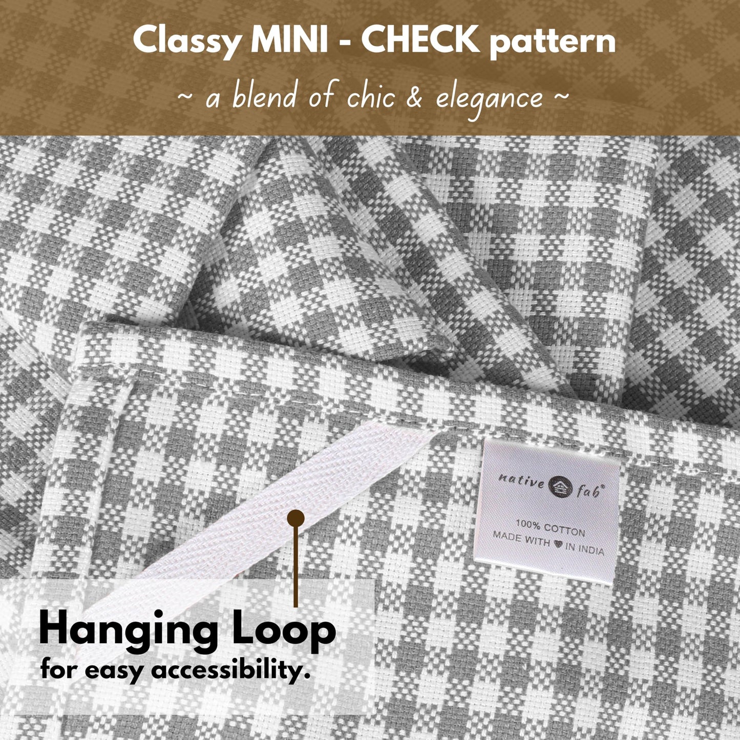 Native Fab 4-Pack Gingham Mini Check Tea Towel with Hanging Loop 38x63 cm, Cleaning Cloths, Bar Towels, Hand Towels
