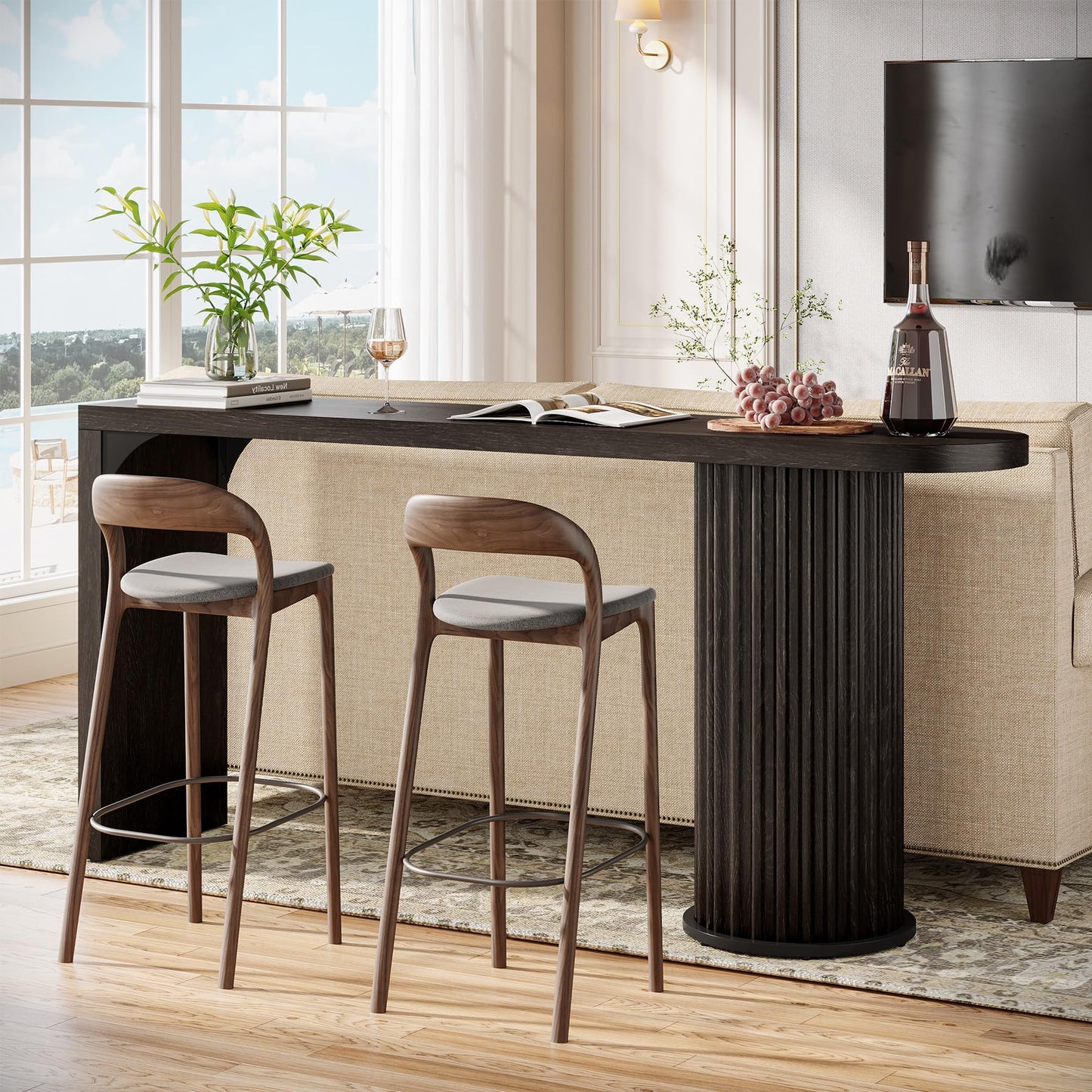 Tribesigns Bar Table, 63-Inch Modern Counter Height Pub Table with Fluted Round Base, Narrow Long High Top Table