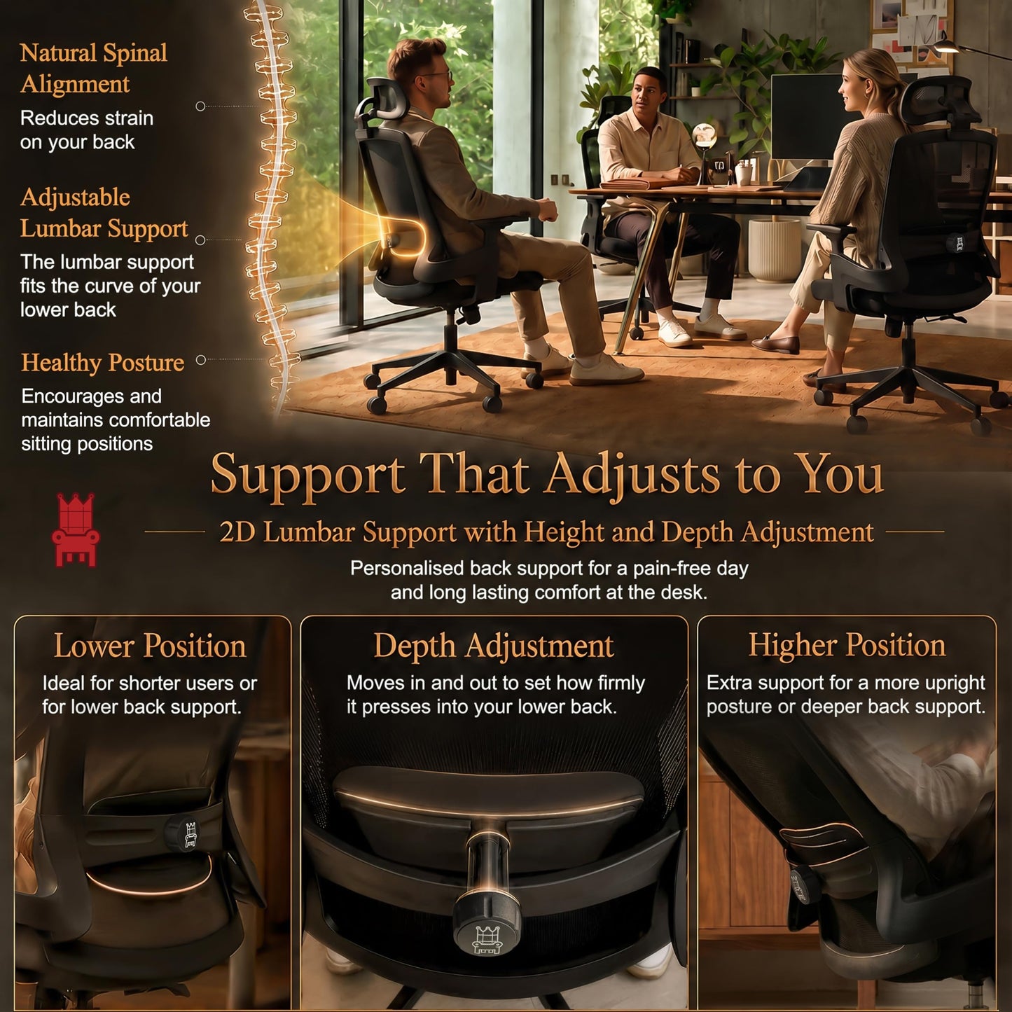 Realm of Thrones Ergonomic Office Chair, 3D Armrests and 2D Lumbar Support