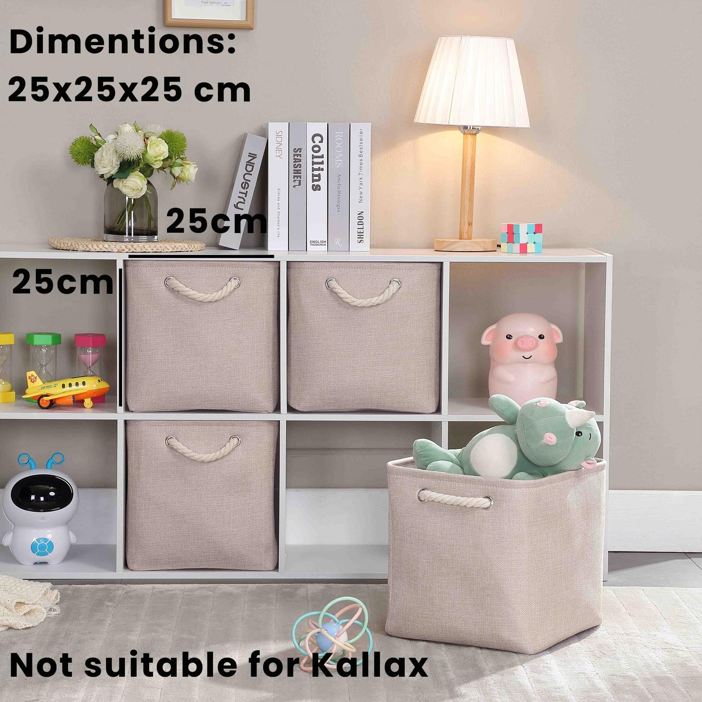 Mangata 25x25x25cm Cube Storage Boxes 4Pcs Light Khaki Foldable Baskets