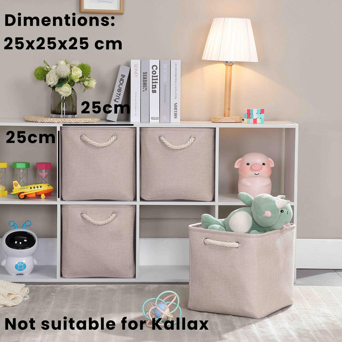 Mangata 25x25x25cm Cube Storage Boxes 3Pcs Light Khaki Foldable Baskets