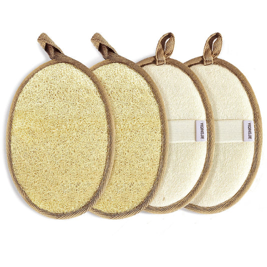 Natural Loofah Sponge Exfoliating(4 Packs),Made with Eco-Friendly and Biodegradable Shower Luffa Sponge, Loofah for Women and Men, Brown