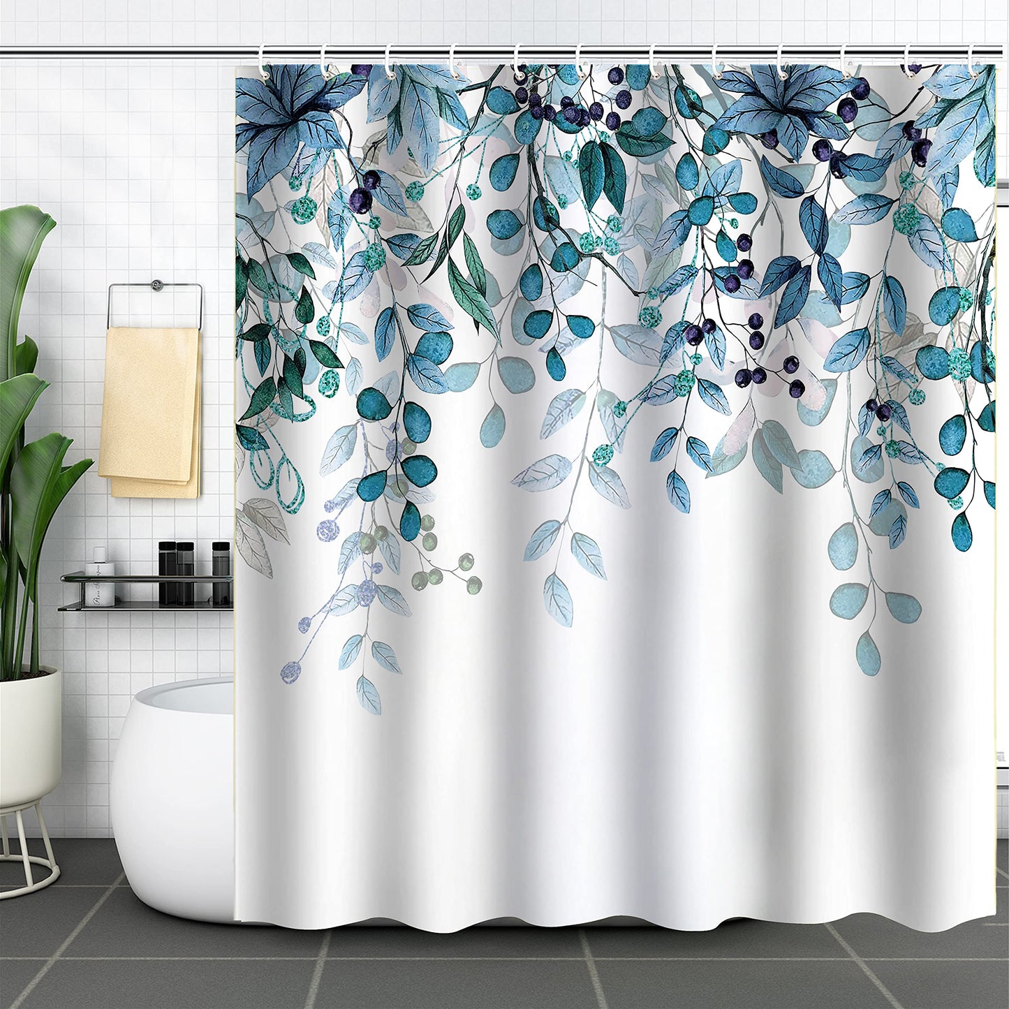 WELTRXE Shower Curtain, Bathroom Curtain with 12 Hooks, Waterproof Polyester Fabric Bathtub Curtain, Weighted Hem, Washable, Quick Dry