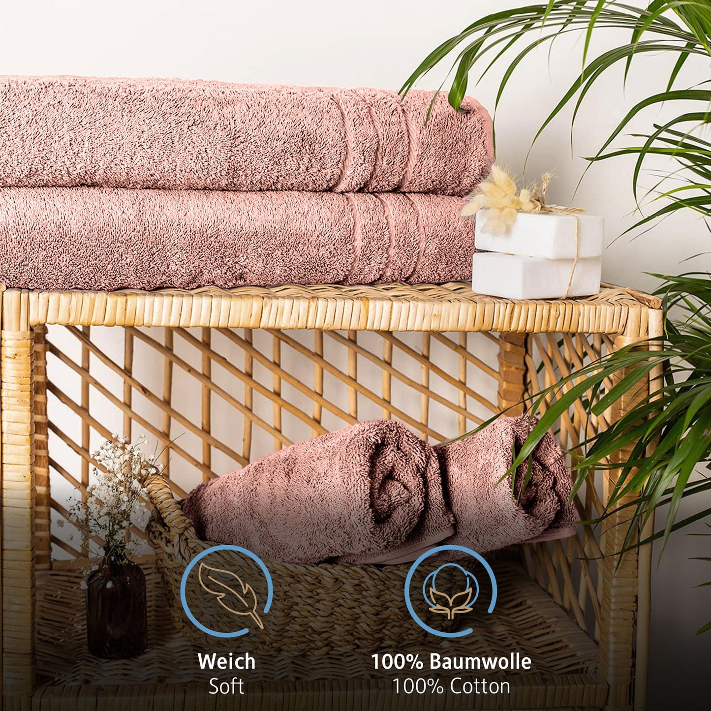 Komfortec Jumbo Bath Towels, 100% Cotton, Quick Dry, 80x200, Pink