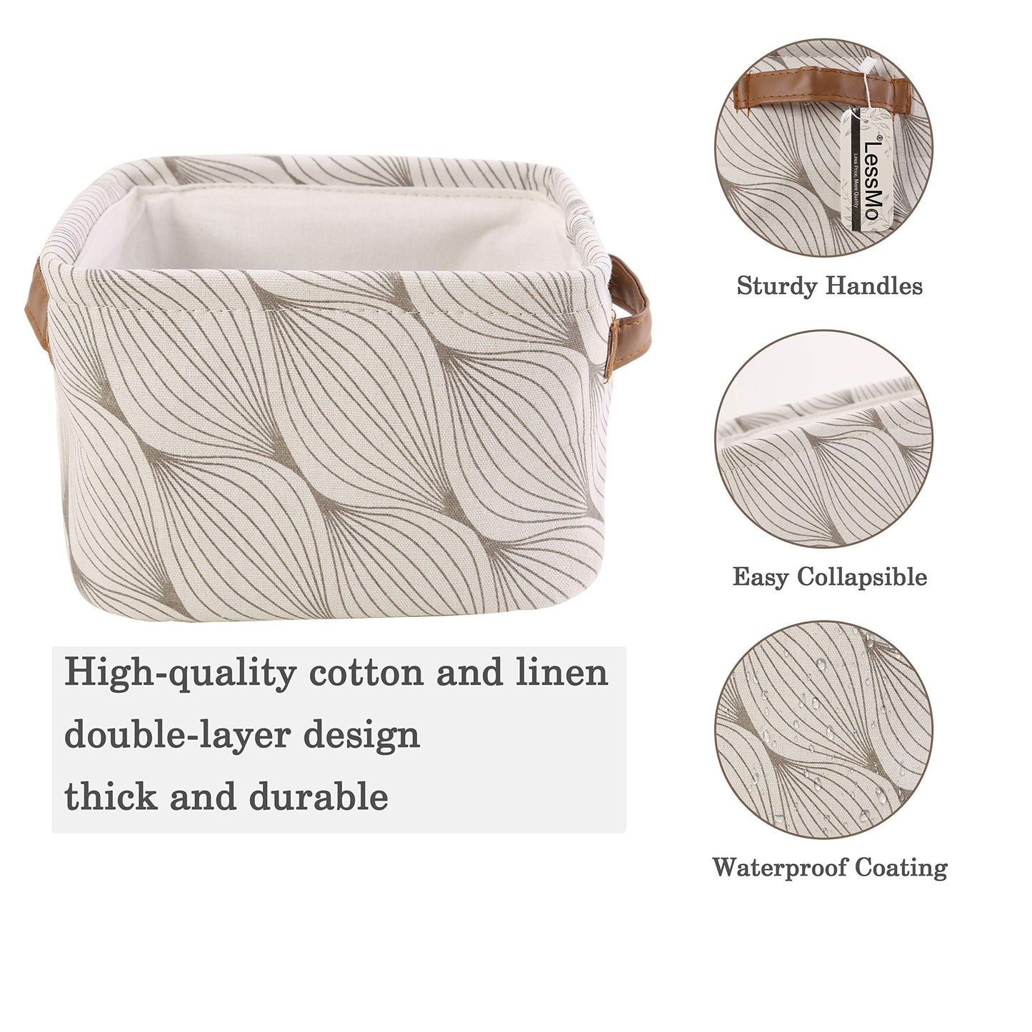 LessMo 4 Pack Storage Baskets, Collapsible Mini Storage Boxes, Canvas Fabric Waterproof Storage Bins made from Cotton and Linen, for Toys, Bathroom