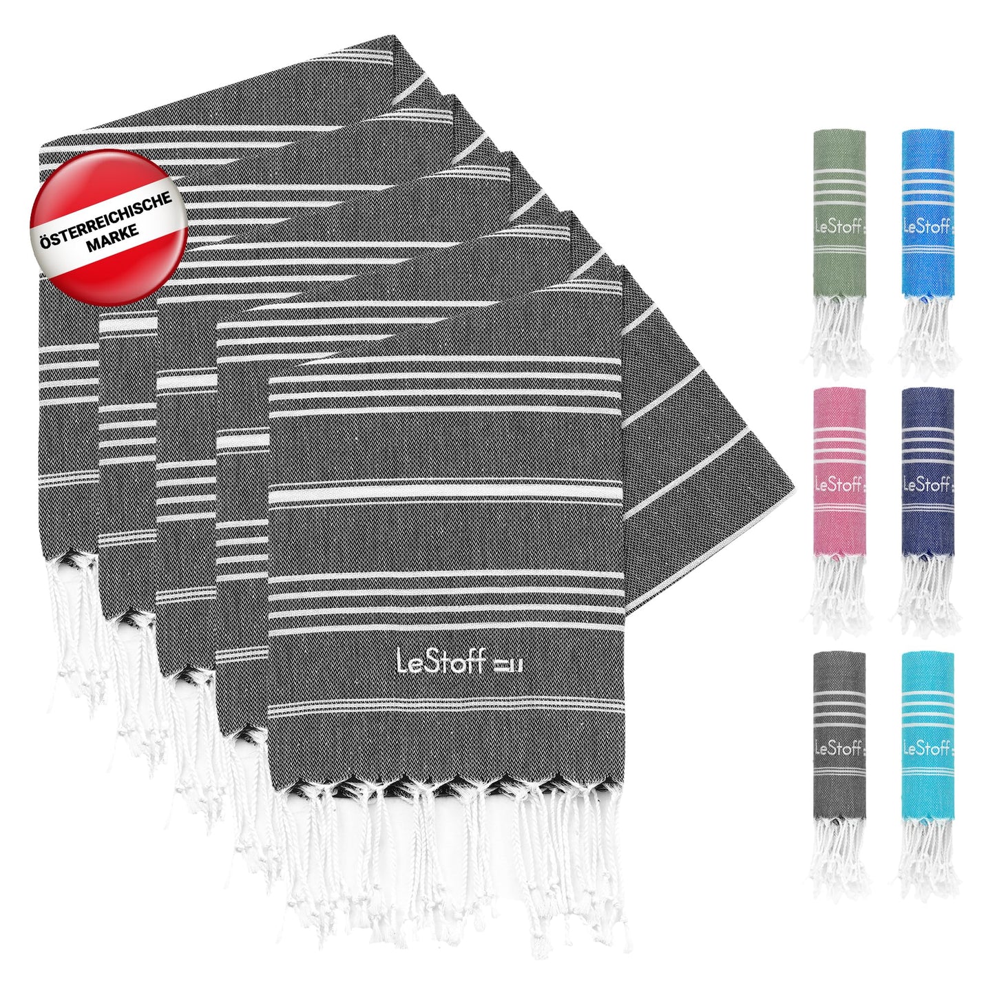 LeStoff 5 Hammam Towels/Guest Towels, Organic Cotton, 50x100, Anthracite