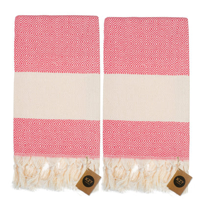KZY LONDON Turkish Hand Towel Set of 2 - Towel for Kitchen and Bathroom - 50x100cm, 18,5x40 Inches