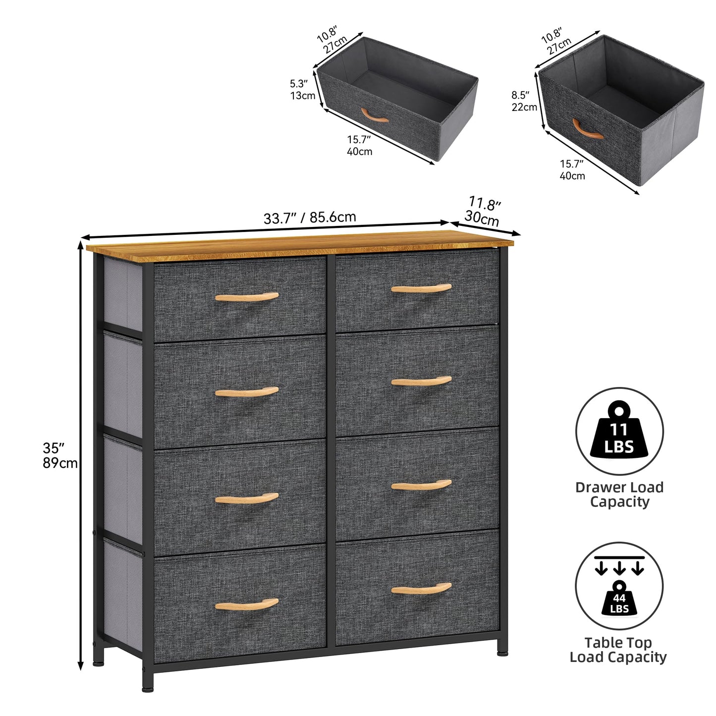 DWVO Chest of Drawers,Fabric Chest of Drawers Bedroom Cabinet with 8 Drawers,Dresser for Bedroom,Living Room With Handles,Wood Top and Sturdy Steel