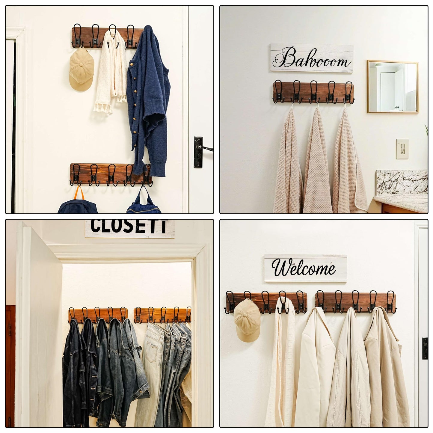 Dseap Coat Rack Wall Mounted - Heavy Duty Farmhouse Rustic Wall Coat Hanger with 5 Wire Hooks for Clothes Hat Jacket Towel, RusticWire, J1-5A