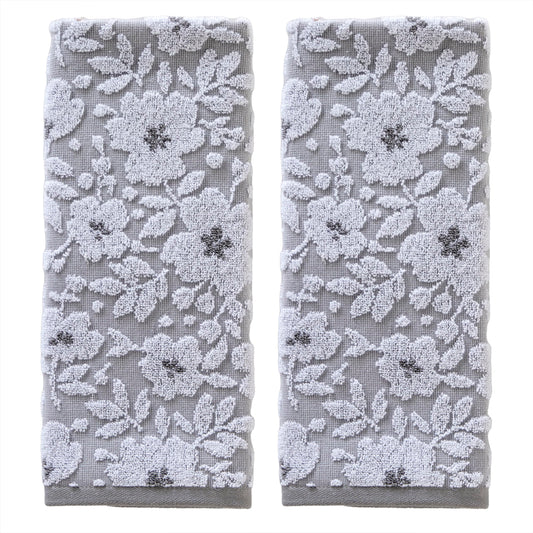 SKL Home Floral Jacquard Hand Towel Set, Gray, 2 Count