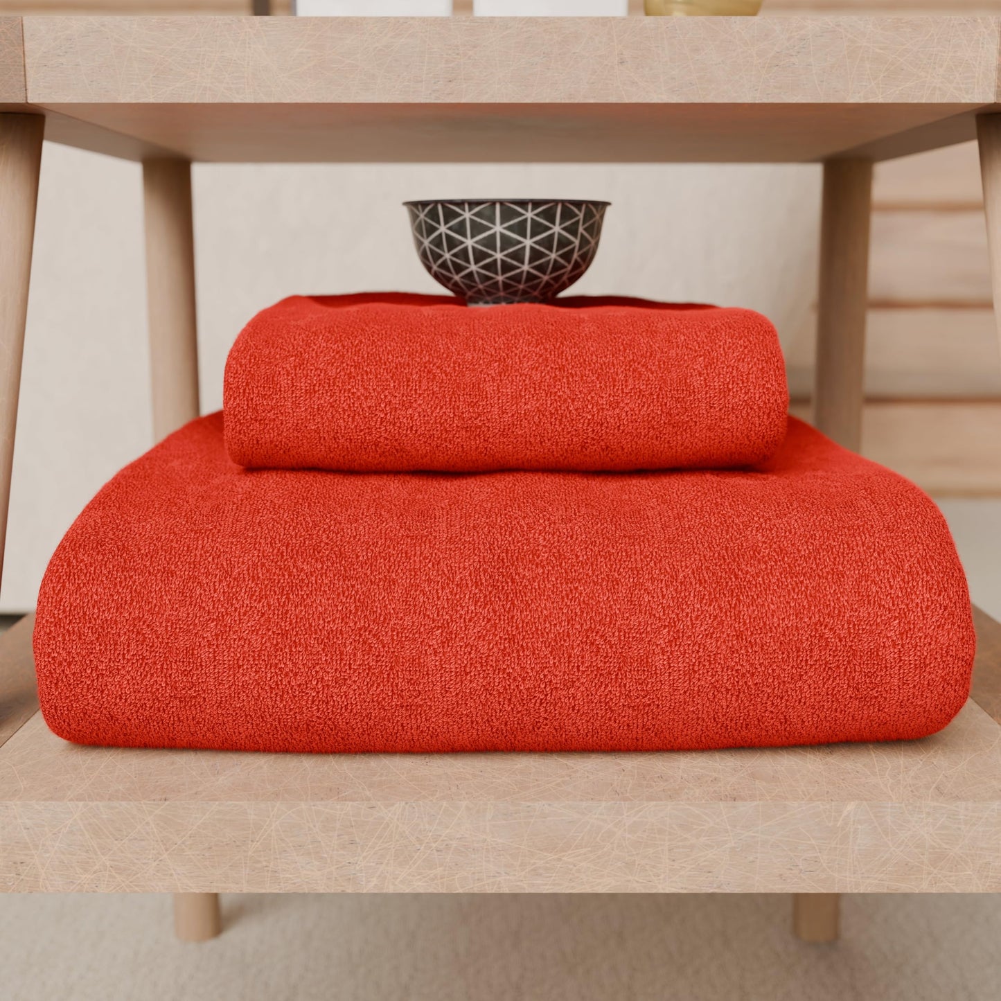 PETTI Artigiani Italiani - 100% Cotton Terry Bath Towels, 1+1 Towel Set, 2 Pieces 1 Face Towel and 1 Hand Towel, Red Towels