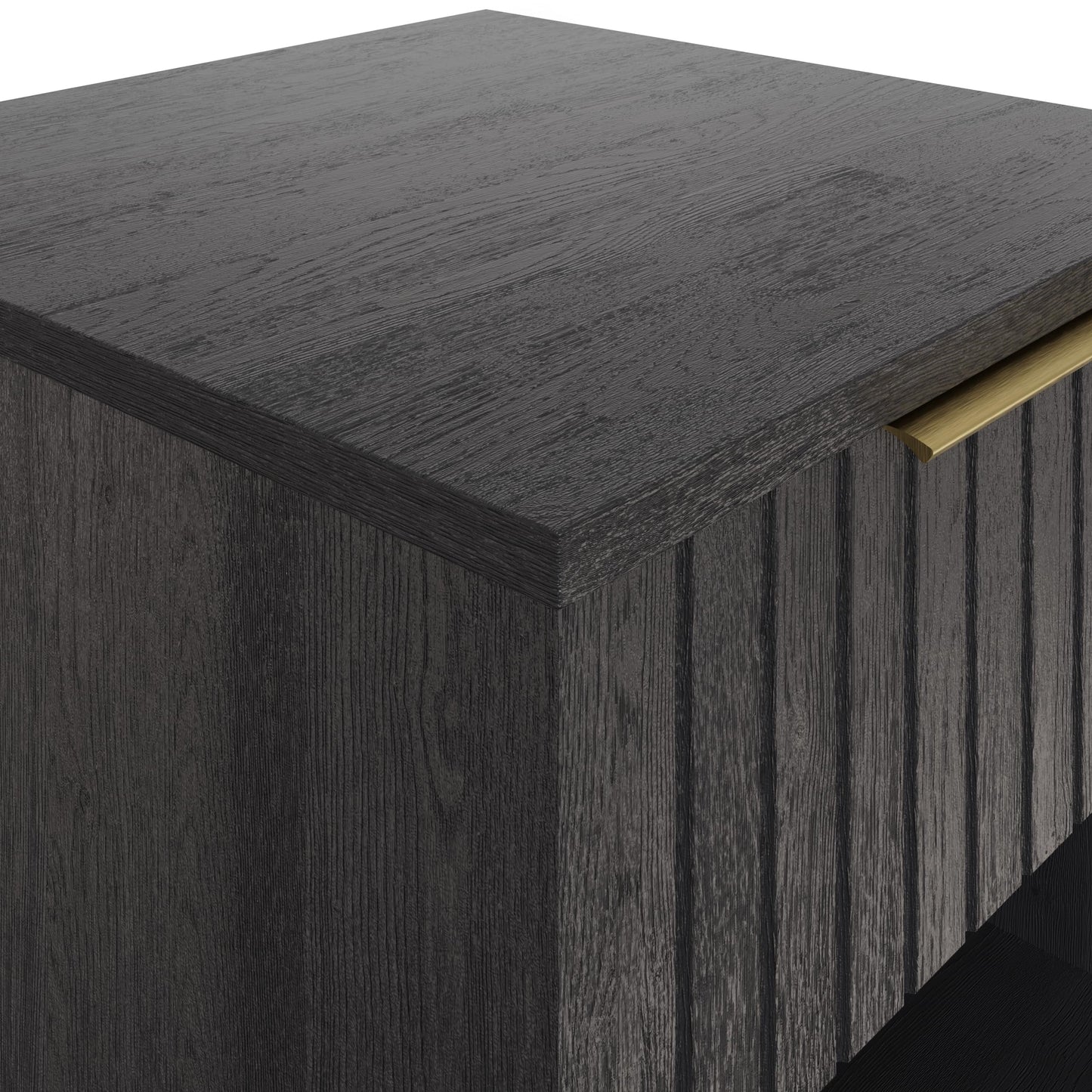 GFW Nervata Lamp Table, Black Side Table with Drawer Storage, Art Deco Style End Table with Gold Accents and Wood Grain Texture for Living Room and