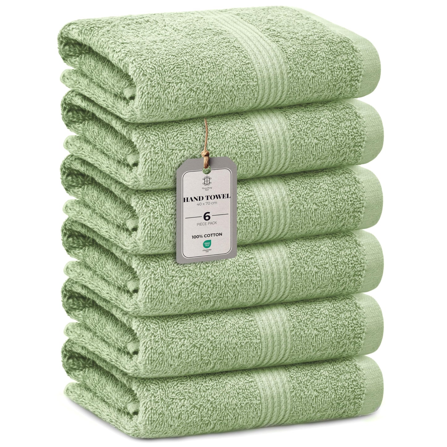 HomeBurg Luxe 6-Piece Towel Set – Soft & Absorbent Cotton, Quick-Drying, Easy Care, 40 x 70 cm, Sage Green