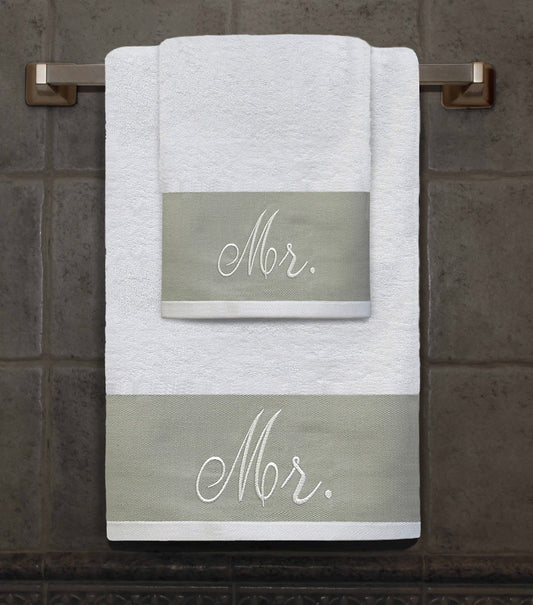 Premium Hotel & Spa Mr 2 Piece Towel Set - Perfect for Wedding, Anniversary, Engagement - 1 Bath and 1 Hand Towel 100% Cotton Luxurious Embroidered