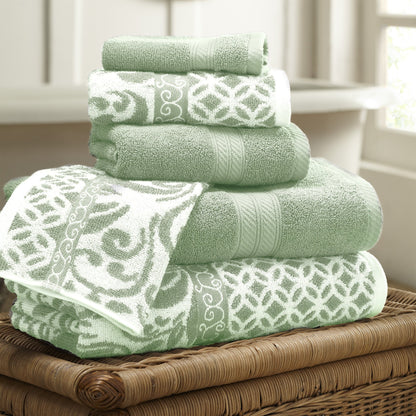 Modern Threads Amrapur Overseas Trefoil Filigree 6-Piece Reversible Yarn Dyed Jacquard Towel Set - Bath Towels, Hand Towels, & Washcloths - Super