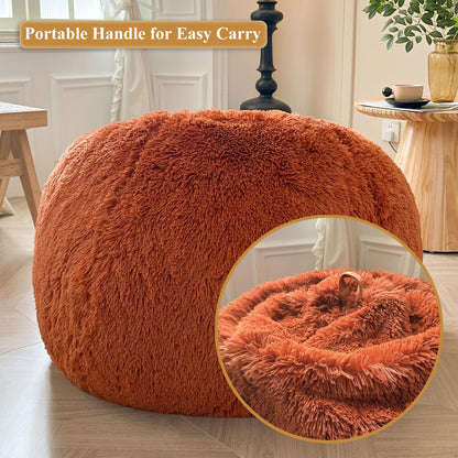 XeGe Cozy Fluffy Faux Fur Bean Bag Chair CoverNo Filler, Burnt Orange
