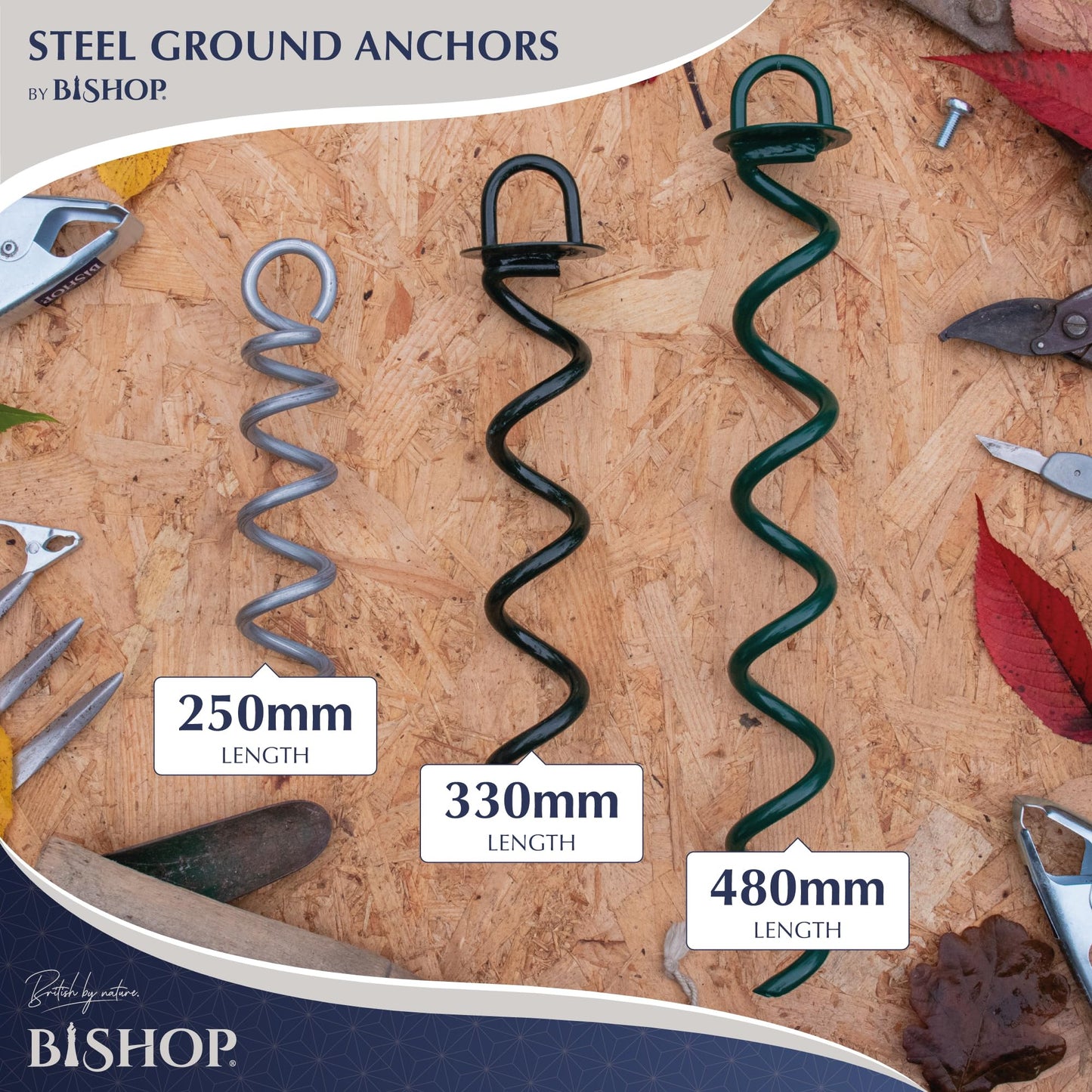 Bishop Security Ground Anchors Universal Screw For Trampolines, Tarpaulins & Swings (480mm, Pack Of 4)